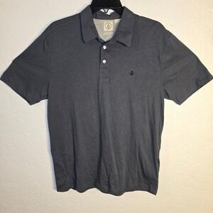 Volcom Mens Large Gray Short Sleeve Cotton Polyester Polo Shirt Chest Logo